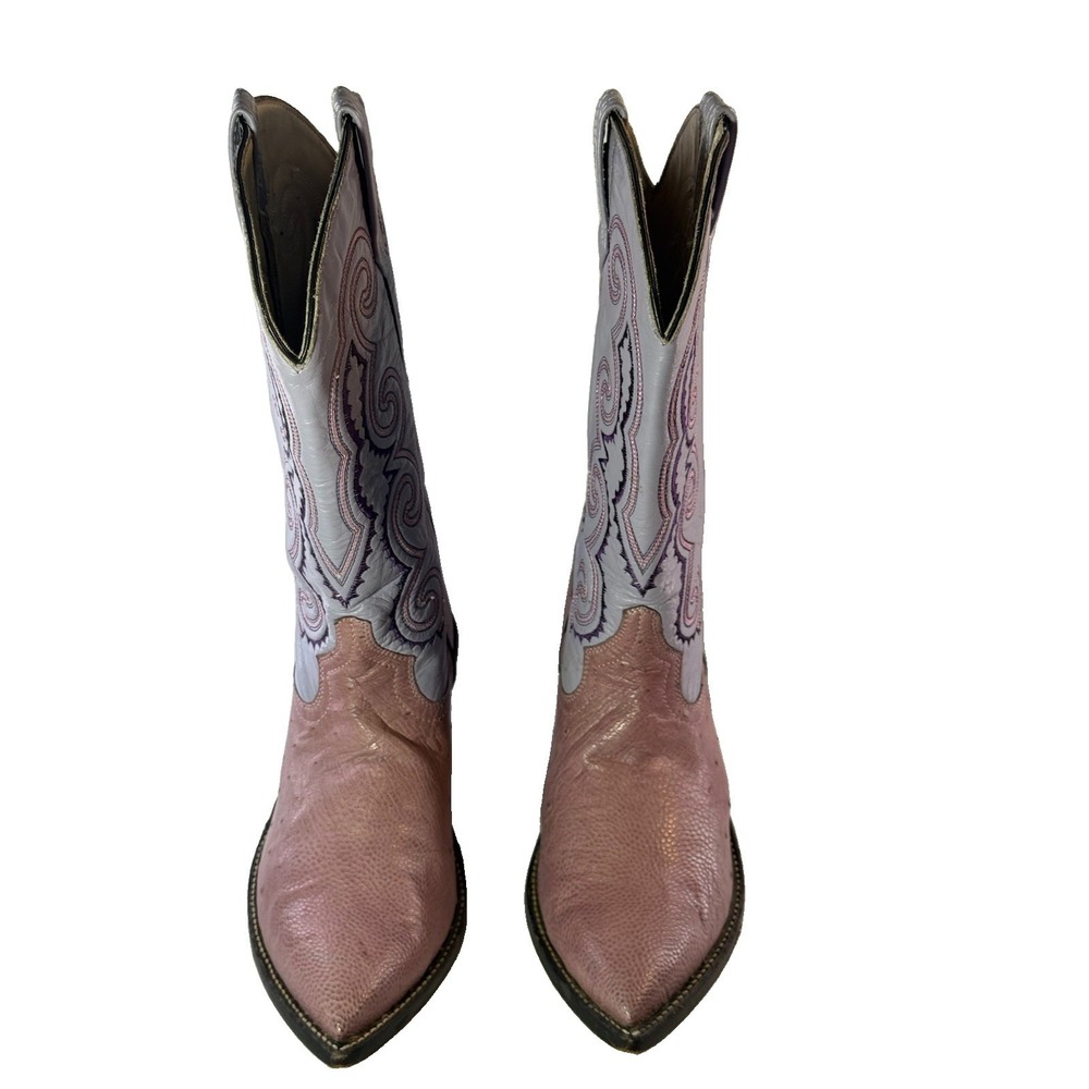 Tony Lama Vintage Pink Ostrich Lavender Leather Exotic Western Cowgirl Boots 5